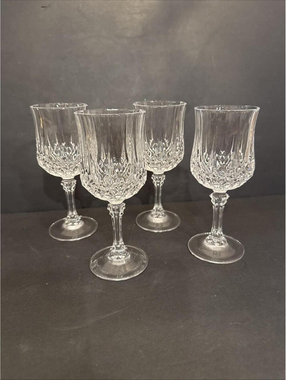 Vintage 4 Cristal D'Arques-Durand Longchamp Lead Crystal Wine Blown Glass 6.5” H